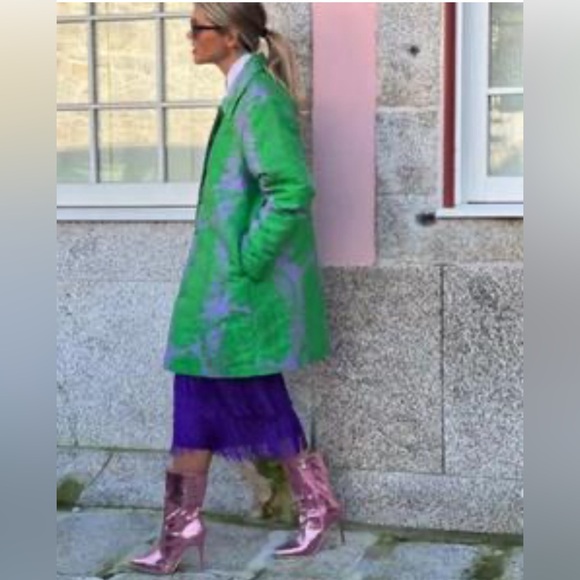 Iris Apfel x H&M Jacquard-weave Coat Jacket Feather print Purple Green XS - Picture 14 of 14